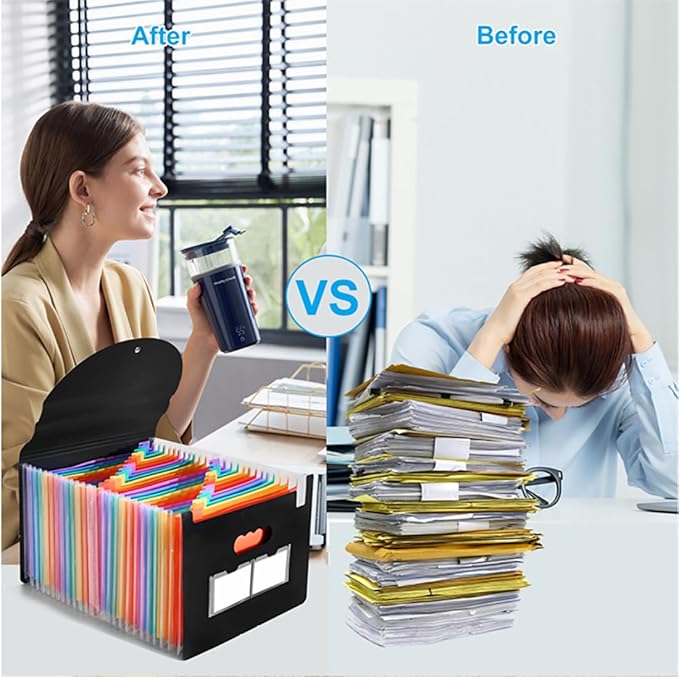 37 Pockets Accordion File Organizer Desktop Expanding File Folders with Colorful tabs for Paper Receipts, Bills&Taxes Organizer, Letter/A4 Size Document Holder for School, Office, Home