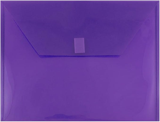 JAM PAPER Plastic Envelopes with Hook & Loop Closure - Letter Booklet - 9 3/4 x 13 - Purple - 12/Pack