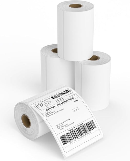 4 Rolls 4"x6" Direct Thermal Printer Labels – 250 Labels/Roll, 4x6 Shipping Labels Compatible with Zebra & Rollo Label Printer - Perforated and Strong Adhesive Thermal Labels