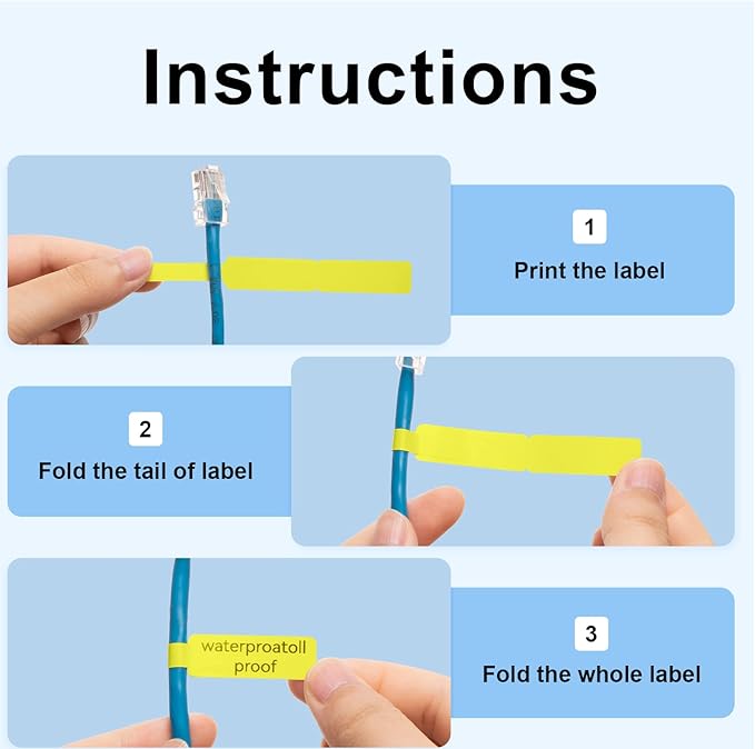 NIIMBOT D11 Label Tape D110 Label Maker Papers 3Rolls Cable Labels, Self-Adhesive Labeling Tape 0.47" X 4.29" (12 X 109mm) Cable Label Refills for Home Office Circuit Box, 195 Labels/3Rolls, Yellow