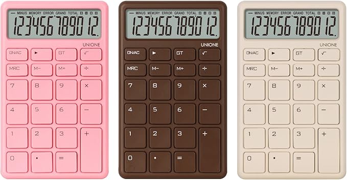 UNIONE Pocket & Desktop Beige Calculator with a Bright LCD, Dual Power Handheld Desktop. Color. Business, Office, High School