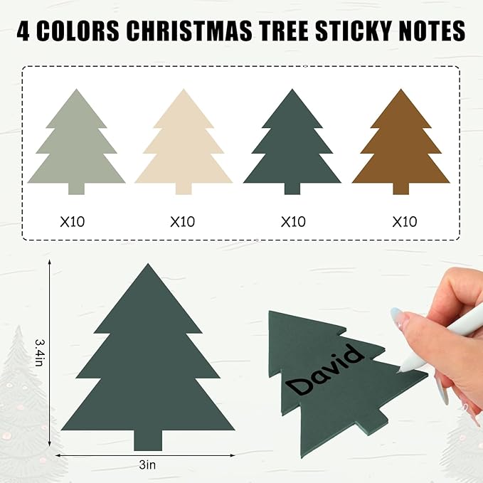 1200Pcs Christmas Sticky Notes Green Brown Xmas Tree Shaped Self Adhesive Notepads Removable Memo Pads for Home Office Classroom Supplies
