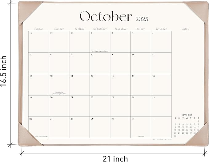 Simplified Desk Calendar 2025-2026 with Desktop Mat, Cabbrix Large Desk Pad Calendar 21" x 16-1/2" Runs From July 2025 to December 2026, Desk Blotter Calendar for Home School and Office (Apricot)