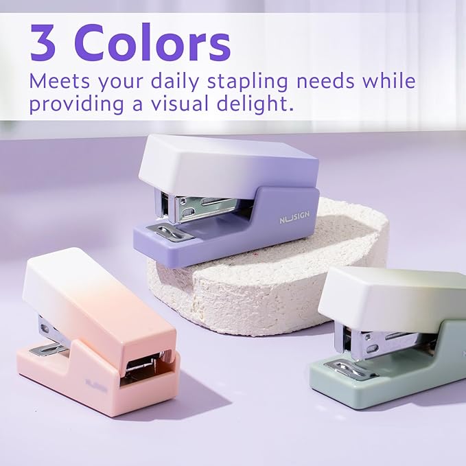 Mini Stapler with 830 Staples, Small Cute Desk Staplers, 25 Sheet Capacity, Purple-White Gradient