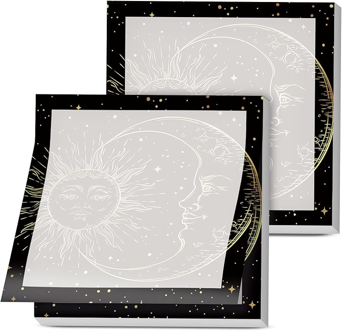 Sticky Notes, 2 Pads, 3x3 inches, Cute Colorful Fun Self-Stick Note Pads, Easy Post, Strong Adhesive Notepad Black Gold Tarot Moon