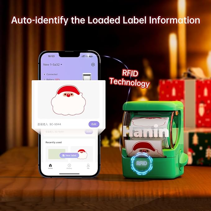 NEW1 Label Printer +4 Rolls Labels, 2 Inch Portable Inkless Bluetooth Label Maker for Small Business Home School, Automatic Label Recognition, Sticker Printer for Address Logo Barcode Clothing (Green)