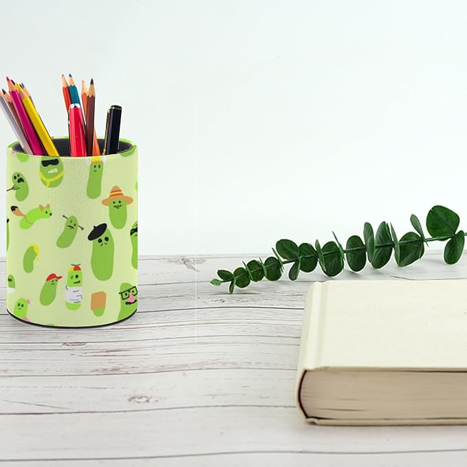 Cute Pickles Pen Holder Pencil Organizer Cute Pencil Cup Desk Decor Makeup Brush Holder PU Multifunctional Office Suppliesfor Home Classroom School