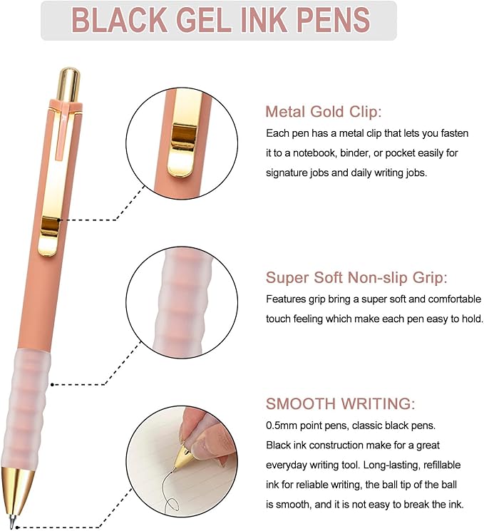 Linbsunne Gel Pens Black Ink Pen 0.5mm fine Point Pens Smooth Writing Retractable Office Supplies (12-count)