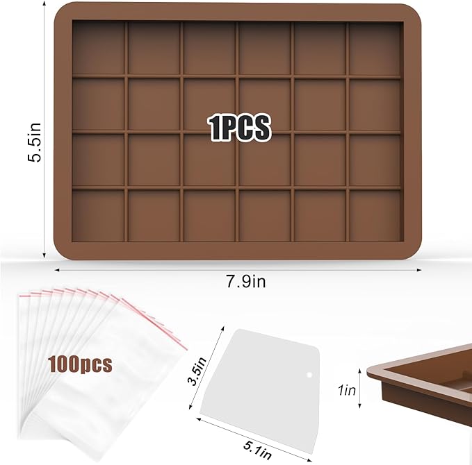 Juome Large Chocolate Bar Mold Deep - 1 Inch Deep Silicone Thick Chocolate Bar Molds for Stuffed Bar, Big Chocolate Bar Mold for Filling Knafeh Pistachio Chocolate Candy Bar with 100Pcs Storage Bags