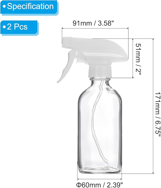 PATIKIL 8oz Glass Spray Bottle, 2pcs White Nozzle Leak Proof Empty Water Sprayer for Cleaning Solutions Plants Hair