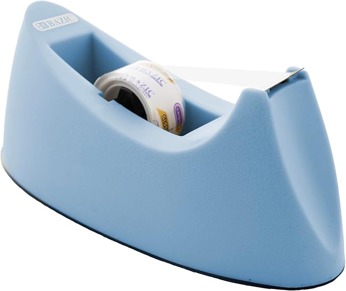BAZIC Desktop Tape Dispenser w/Tape Refill 3/4" x 250", 1" Core Weighted Non-Skid Base, Sharpe Blade Tapes Holder, Blue Color, 1-Pack