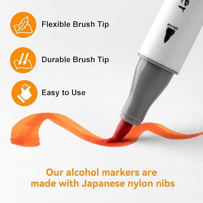 SFAIH Alcohol Markers Brush & Fine - 121 Colors Double Tipped Art Markers for Adult Coloring Illustration, Gifts for Artist Adult - Adjustable Shoulder Strap & Faux Leather Lining & Outer Zip Pocket