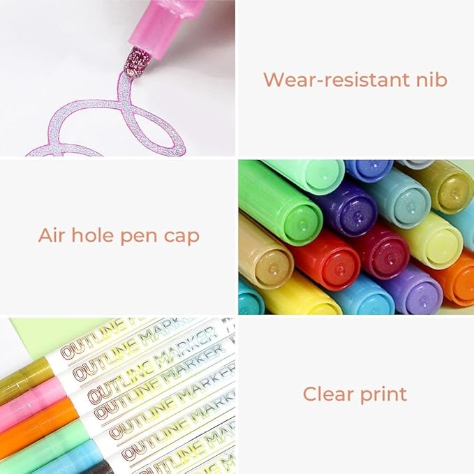 Marker Pen for Highlight, Dual-Line Shimmer Glitter Markers Outline Pen, Highlighter Metallic Paint Markers, Metallic Glitter Pen Set Art DIY Crafts School Supplies for Kids Girls Teens (20 Color)