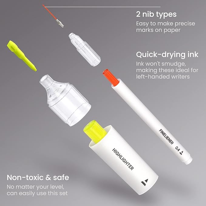 ARTEZA Highlighters – 18-Piece Set of Neon and Pastel Colors with Fineliner Pens for Journaling, Study, Planning & Note Taking, No-Bleed Ink