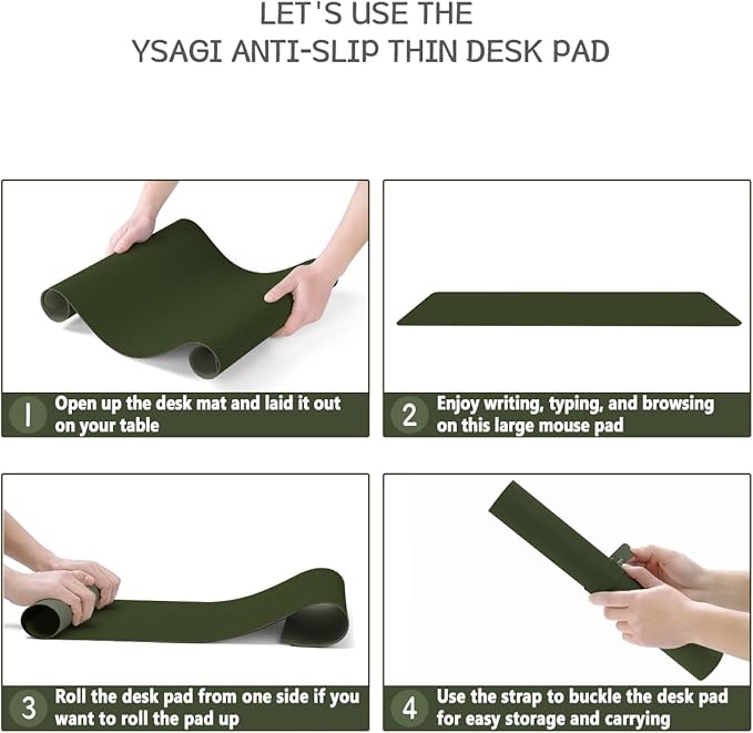 YSAGi Non-Slip Leather Desk Pad, Waterproof Laptop Computer Desk Keyboard Mat, Table Protector Blotter Mat, Large Mouse Pad for Office/Work/Home/Decor(Olive Green, 31.5" x 15.7")