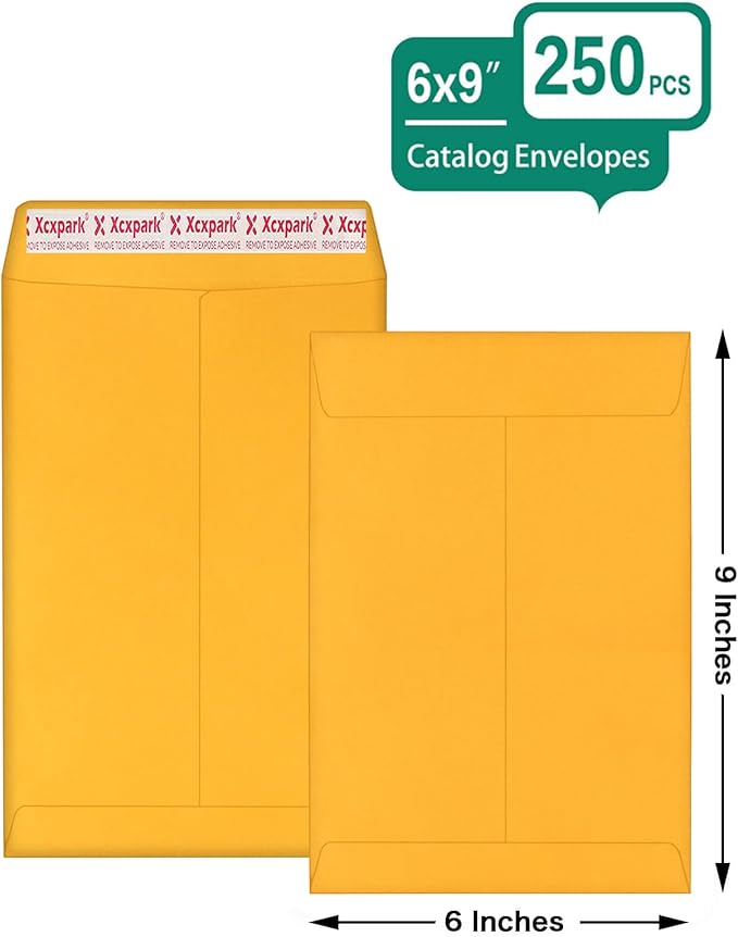 250 PCS 6x9 inches Security Catalog Envelopes Printable Self Seal Envelopes, Anti Tear brown Kraft Envelopes for Invitation Cards, Pictures, Photos, Documents