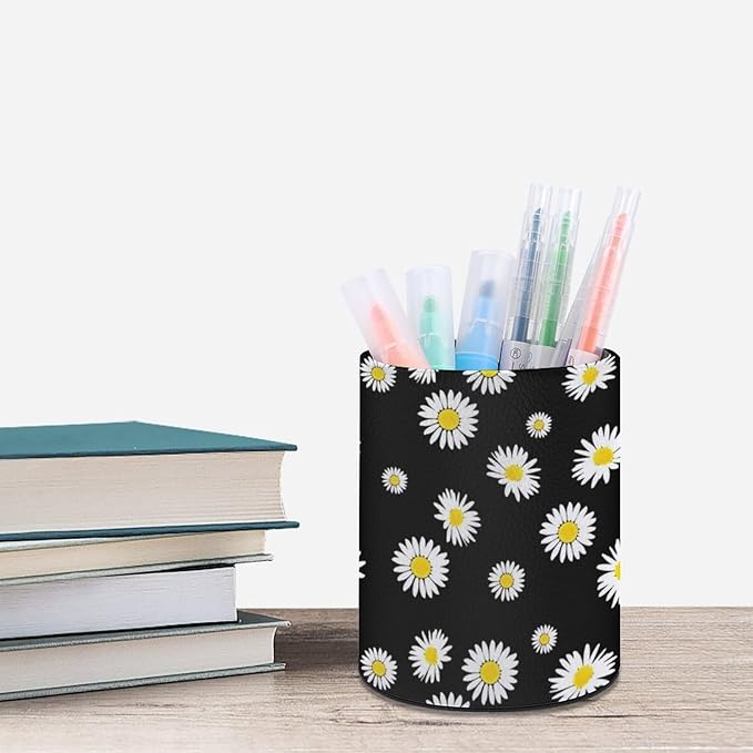 Daisy Pen Holder Pencil Organizer Cute Pencil Cup Desk Decor Makeup Brush Holder PU Multifunctional Office Suppliesfor Home Classroom School