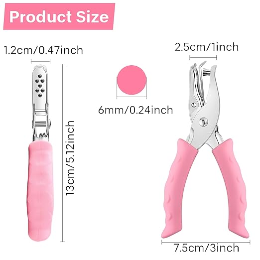 NEBURORA Hole Punch, Pink Single Hole Puncher Metal with Soft-Handled for DIY Craft Tags Clothing Ticket Scrapbook Tool, 3 Colors Options