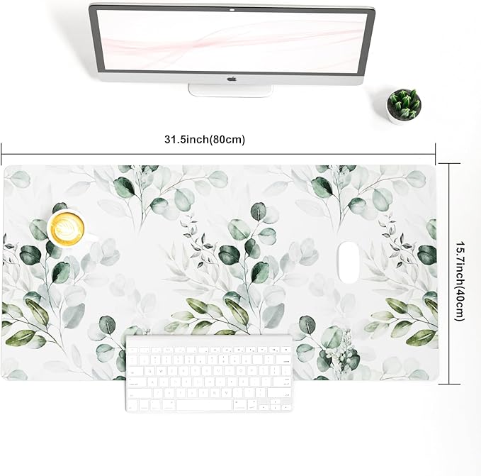 Colorful Star Large Mouse Pad, PU Leather Waterproof Desk Mat, Computer Gaming Mouse Pad, XXL Full Extended Mousepad Non Slip Desk Pad for School Office Home 31.5" x 15.7" - Soft Eucalyptus