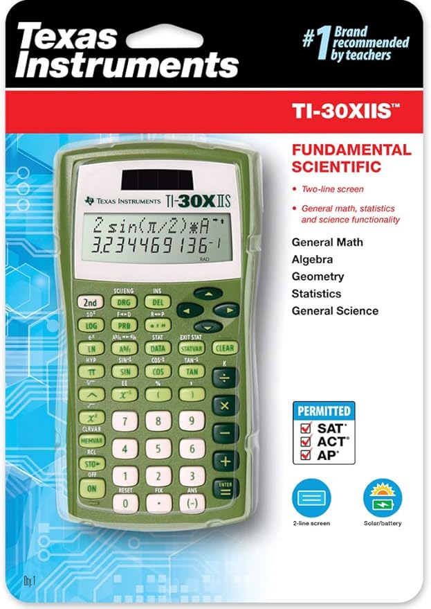 Texas Instruments TI-30X IIS 2-Line Scientific Calculator, Lime Green