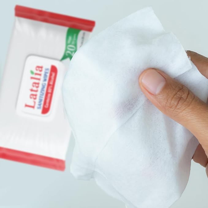Latalia Hand Wipes Pack of 2| 80% Alcohol Hand Sanitizer Wipes for Hands & Face Moisturizing, Gentle, Convenient and Fragrance Free (20 Counts)