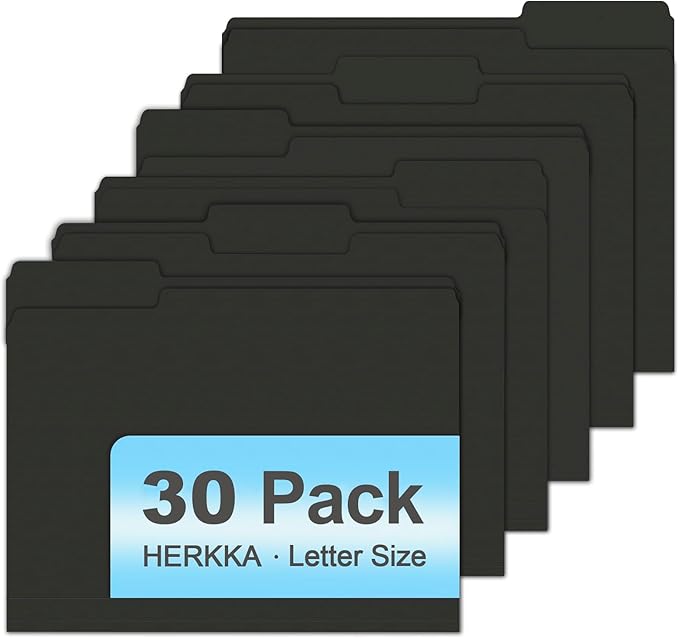 File Folder, HERKKA 30 Pack 1/3 Cut Tab File Folders, File Folders Great for Organizing and Filing, Letter Size, Black
