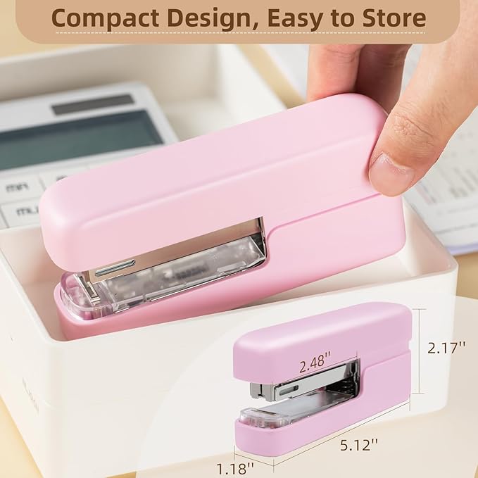 deli Stapler, Desktop Staplers with 830 Staples and Integrated Staple Remover, 40 Sheet Capacity Office Stapler, Pink