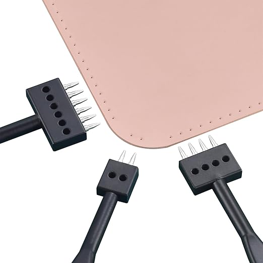 Leather Hole Punch Tool Set, 2/4/6 Prongs, Round Hole Chisel Kit, Professional Leathercraft Tools (6mm)