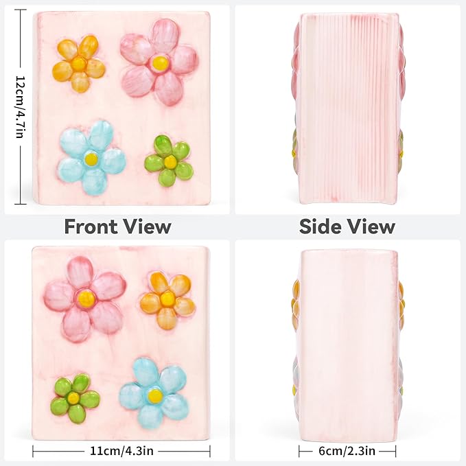 Book Vase Flower Pencil Cup Pen Holder For Office Desk Decorative Books Pink Flower Vase Cute Toothbrush Holders Home Decor Teacher Book Gifts for Women Small Makeup Brushes Holder