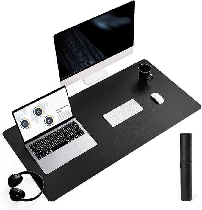 YSAGi Non-Slip Leather Desk Pad L Size, Waterproof Laptop Computer Desk Keyboard Mat, Table Protector Blotter Mat, Large Mouse Pad for Office/Work/Home/Decor(Black, 35.4" x 17")