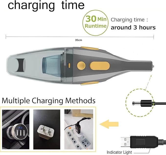 AZHZOLSK Dust Buster Upgrade Handheld Vacuum Cordless Yellow Rechargeable Handheld Vacuums 12000PA-16500PA High Power with Power Display for Car, Home, Office, Pet Hair Travel Cleaning Wet and Dry Use