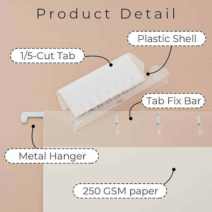 Y YOMA 6 Pack Gradient Hanging File Folders Letter Size Decorative Hanging Folder Pretty File Folder Organizer for Filing Cabinet Office Home with 1/5-Cut Adjustable Tabs, Coco Mocha