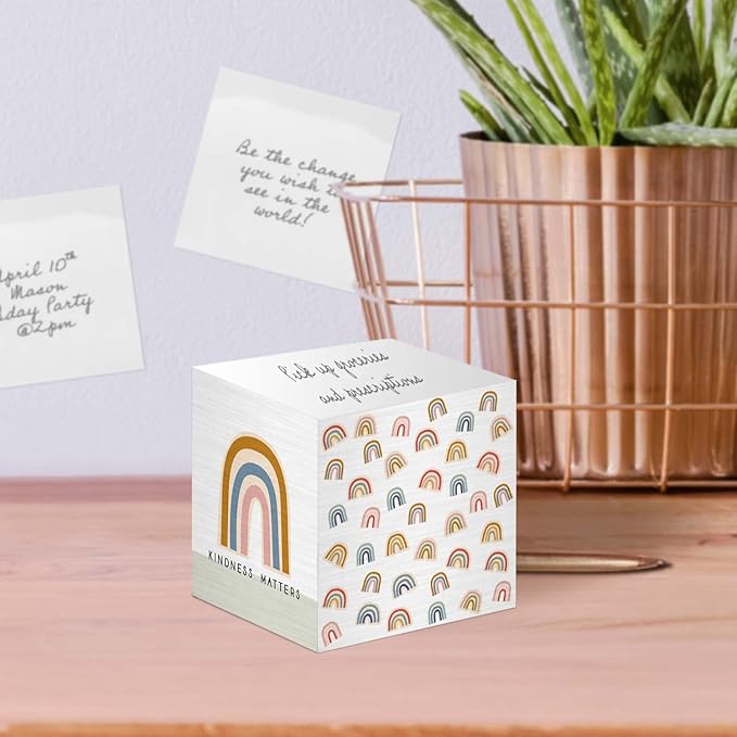 Be Kind Modern Rainbow Sticky Note Cube / 600 Sheets / 2.75" Memo Block Printed on 4 Sides/Different Boho Rainbow Design On Each Side/Made in The USA