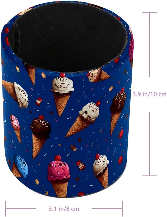 Leather Pen Holder for Desk Ice Cream Cone Pencil Cup Desktop Organizer Makeup Brush Holders Office Supplies for Home, Kids & School