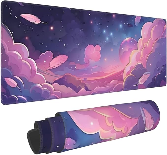 Pastel Pink Space Gaming Mouse Mat Extended Large XL Mouse Pad Desk Mat Non-Slip Rubber Mice Pads Stitched Edges for Office and Home,31.5 X 11.8 X 0.12 Inches