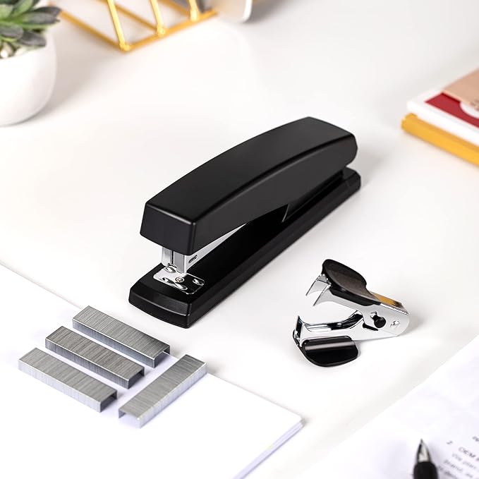 Deli Stapler, Desktop Stapler, 2 Pack, Office Staplers, 25 Sheet Capacity, Includes 2000 Staples and 2 Staple Removers, 2 Pack, Black
