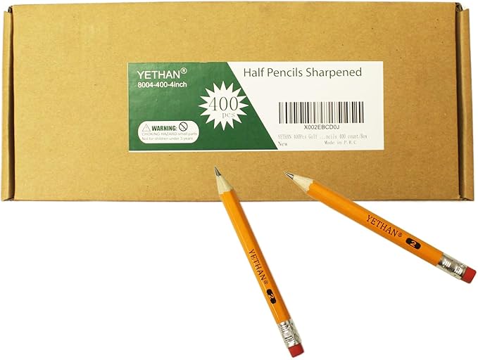400Pcs Golf Pencils with Eraser Tops, Hexagon Wooden pencils, Pre Sharpened 2# HB Half Pencils Golf School Office 4" Mini 400 count/Box
