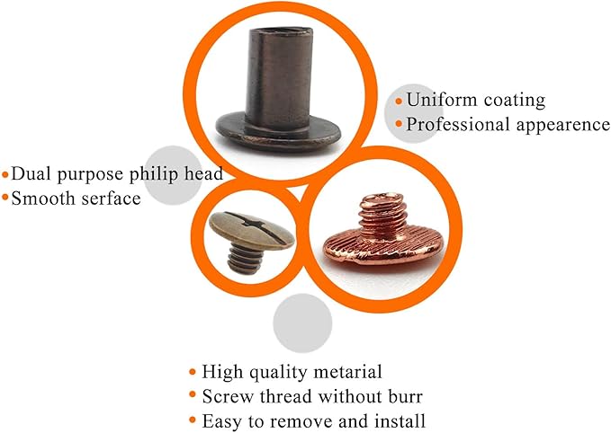 120 Sets Chicago Screws with Hole Puncher and Screwdriver Assorted Kit 6 Color Leather Rivets Screw Flat Fillister Book Binding Posts Nail Rivet Chicago Bolts for DIY Leather Craft (5×8mm)