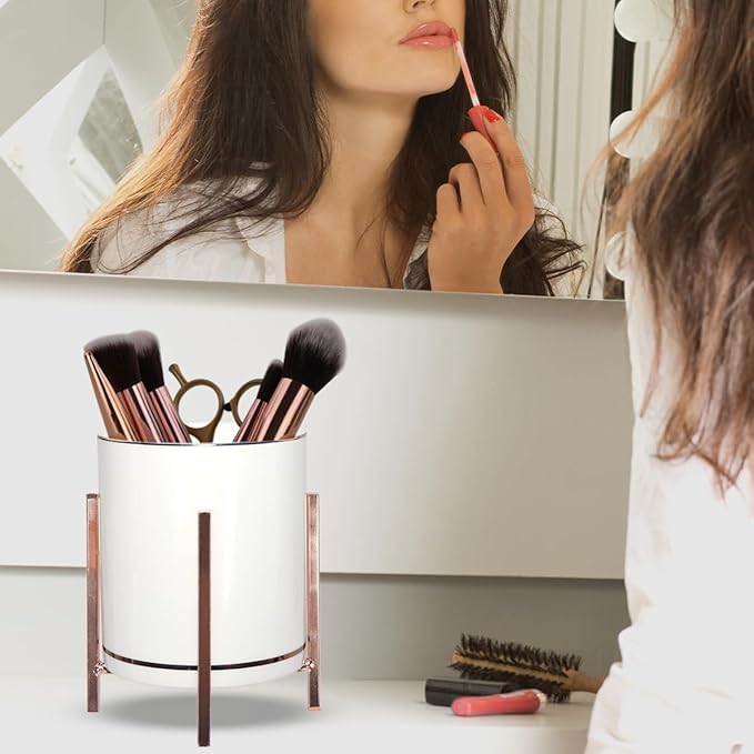 Rose Pen Cup Holder for Ladies, Desk Pencil Holder for Women, Ceramic Pencil Cups, Rose Gold Makeup Brush Cup, Cute Makeup Brush Holder, Office Desk Accessories for Women