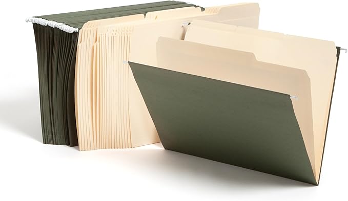 Smead Hanging File Folder, 1/5-Cut Adjustable Tab, Letter Size, Standard Green, Hanging Folders for Filing Cabinets, File Organizer Folder, 24 Per Box (92007)