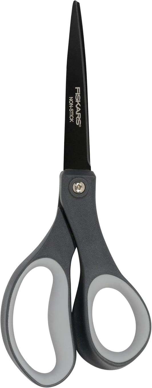 Fiskars 8" Comfort Grip Non-stick Titanium All Purpose Scissors - Stainless Steel Blades for Everyday Cutting Tasks - Home, Office, and Arts & Crafts - Gray