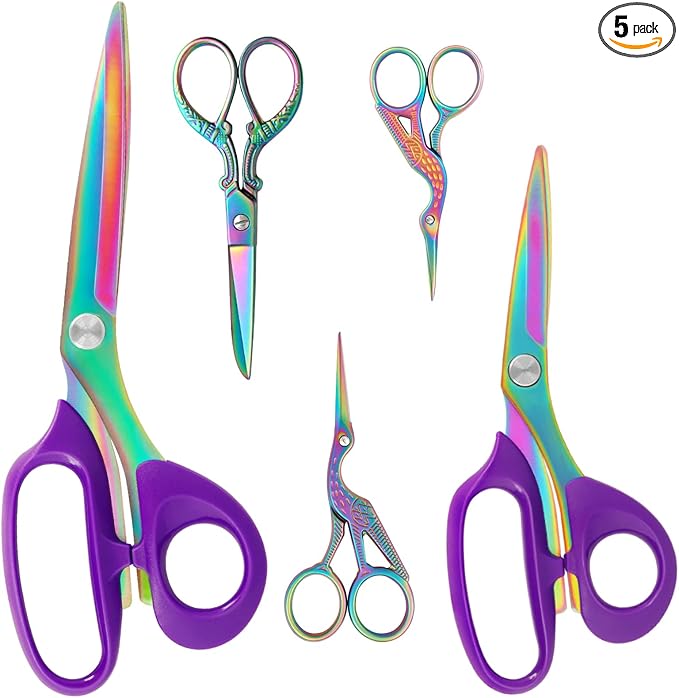 Titanium Coating Sewing Scissors Bundle, Professional Fabric Scissors Set, Ultra-Sharp Stainless Steel Blades, Ergonomic Handle, Great for Tailor, Embroidery, Craft, 10.5"/8"/5.1"/4.5"/3.6"