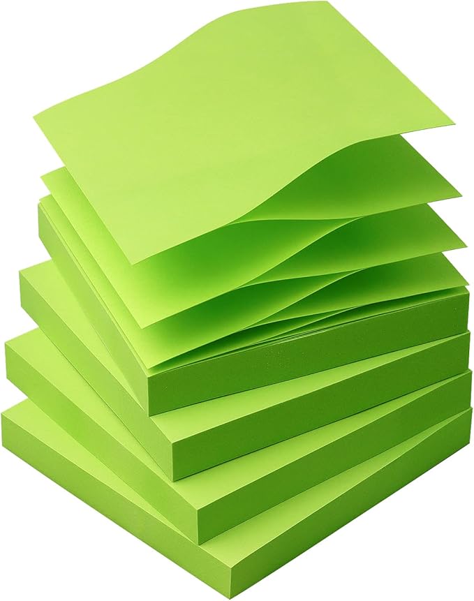 Sticky Notes 3x3 Pop Up Self-Stick Notes Pads with Bright Colors, Easy to Post for Office, School, Home, 4 Pads/Pack, 90 Sheets/Pad (Green)
