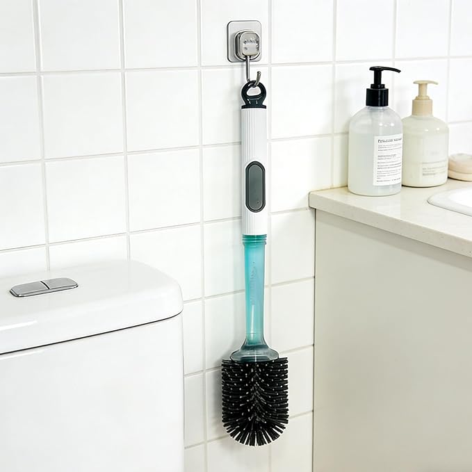 xyadyhz Toilet Brush Set, Silicone Toilet Bowl Scrubber & Holder - Reusable & Drip-Proof Bathroom Cleaner, Space-Saving Design for RV, Apartment; Includes Dispenser, Grey 1PCS
