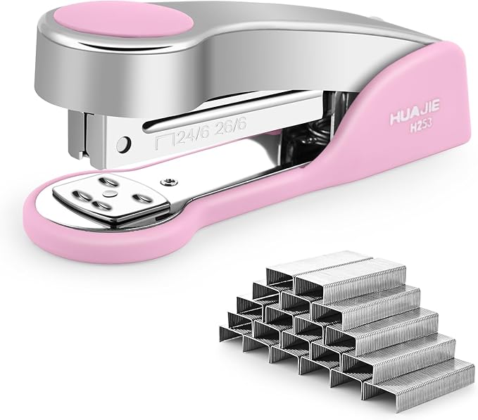 Temiary Metal Desktop Stapler with 2000 Staples Standard, 25 Sheet Capacity, Jam Free, Reduced Effort, for Desk Classroom Office Supplies (Pink)
