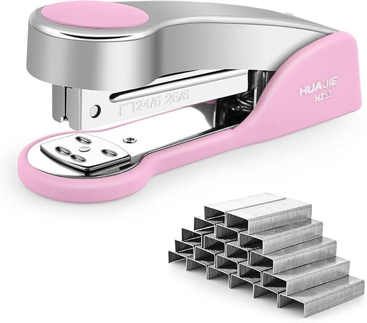 Temiary Metal Desktop Stapler with 2000 Staples Standard, 25 Sheet Capacity, Jam Free, Reduced Effort, for Desk Classroom Office Supplies (Pink)