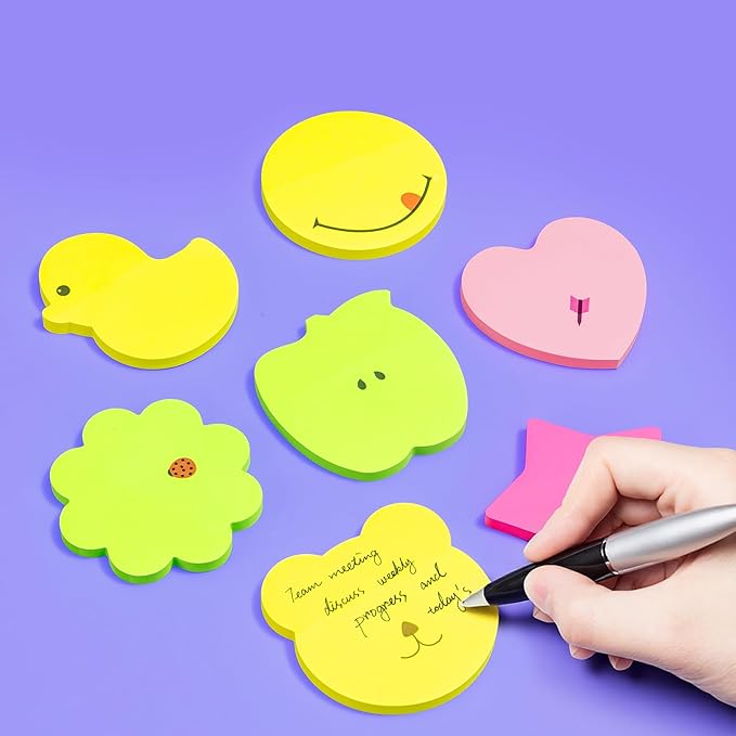 M&G 8 Pads Fun Shape Sticky Notes, 480 Sheets Cute Post-It Notes in Various Shapes, 60 Sheets/Pad, Self-Stick Memo Pads for Students, Office, Home (Duck, Heart, Star, Smile, Apple, Tree, Flower, Bear)
