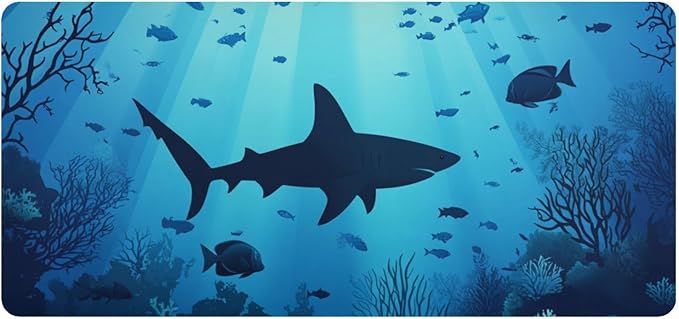 Mouse Pad Desk Mat Leather Desk Pad Large Gaming Desk Cover Protector Mat for Keyboard Computer Laptop Office Waterproof 35.4 x 16.5 Inch Sharks Coral Reef Tropical Blue