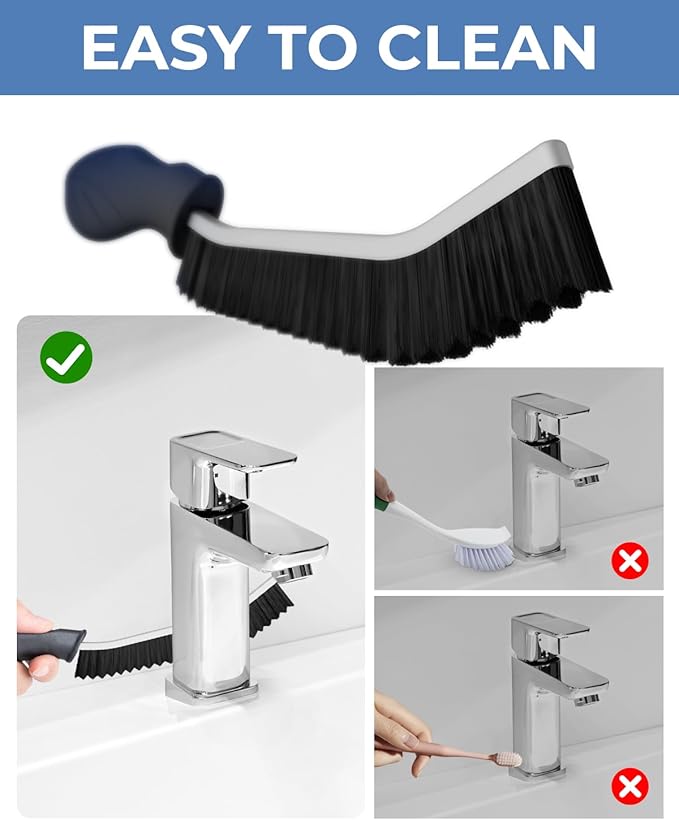 Cleangor Crevice Cleaning Brushes, Cleaner Scrub Brush Tool for Hard to Reach Tight Space, Home Essentials, Serrated Scrub Brushes, Cleaning Supplies for Shower, Bathroom, Kitchen, Toilet (2, Black)