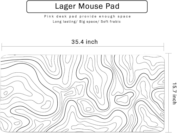 Large Mouse Pad, White Extended Mouse Pad Desk Pad Ergonomic Easy Typing for Office Game Home Non Slip - White Topographic Contour